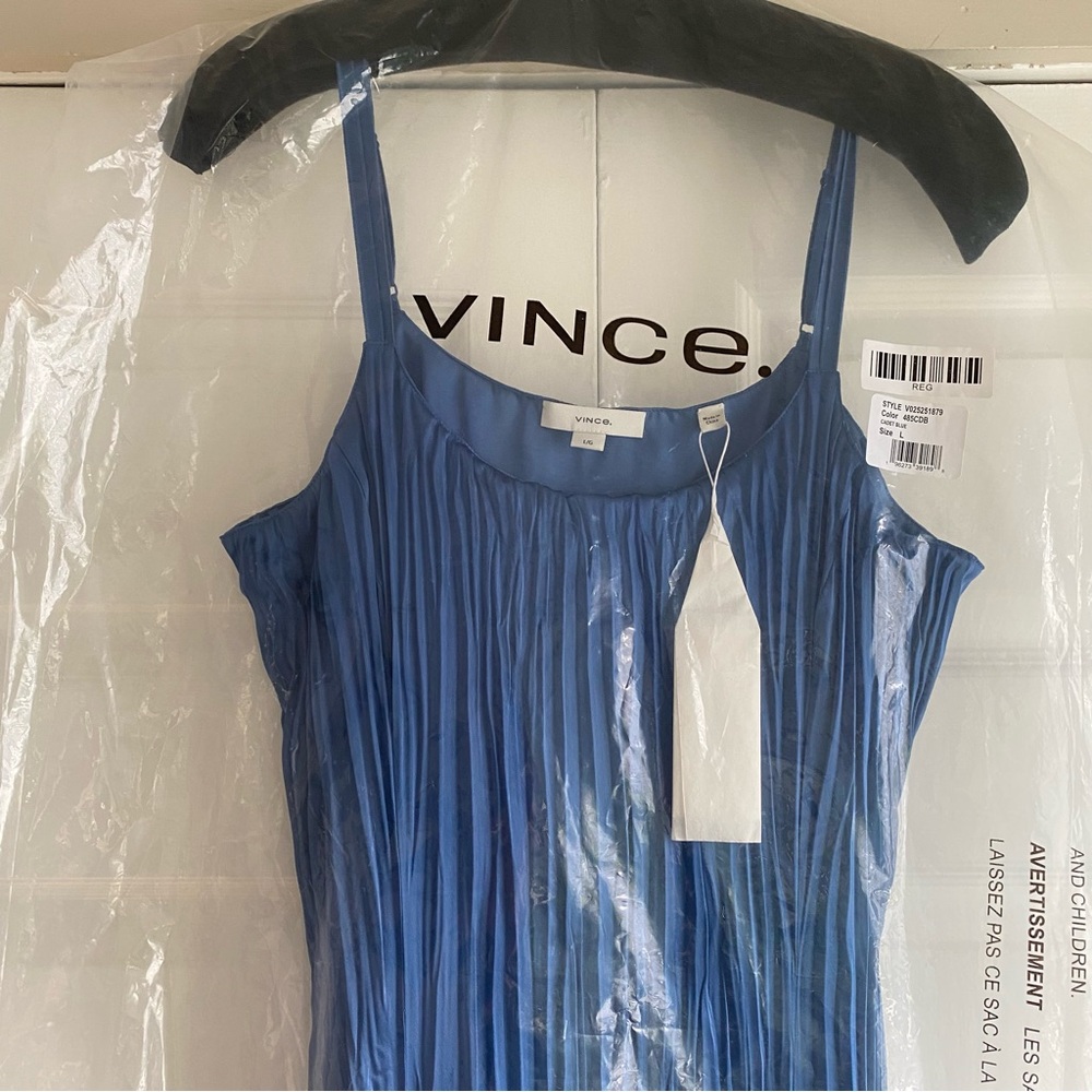 NWT Vince Crushed Satin Pleated Tie-Waist Slip Midi-Dress - Picture 7 of 9